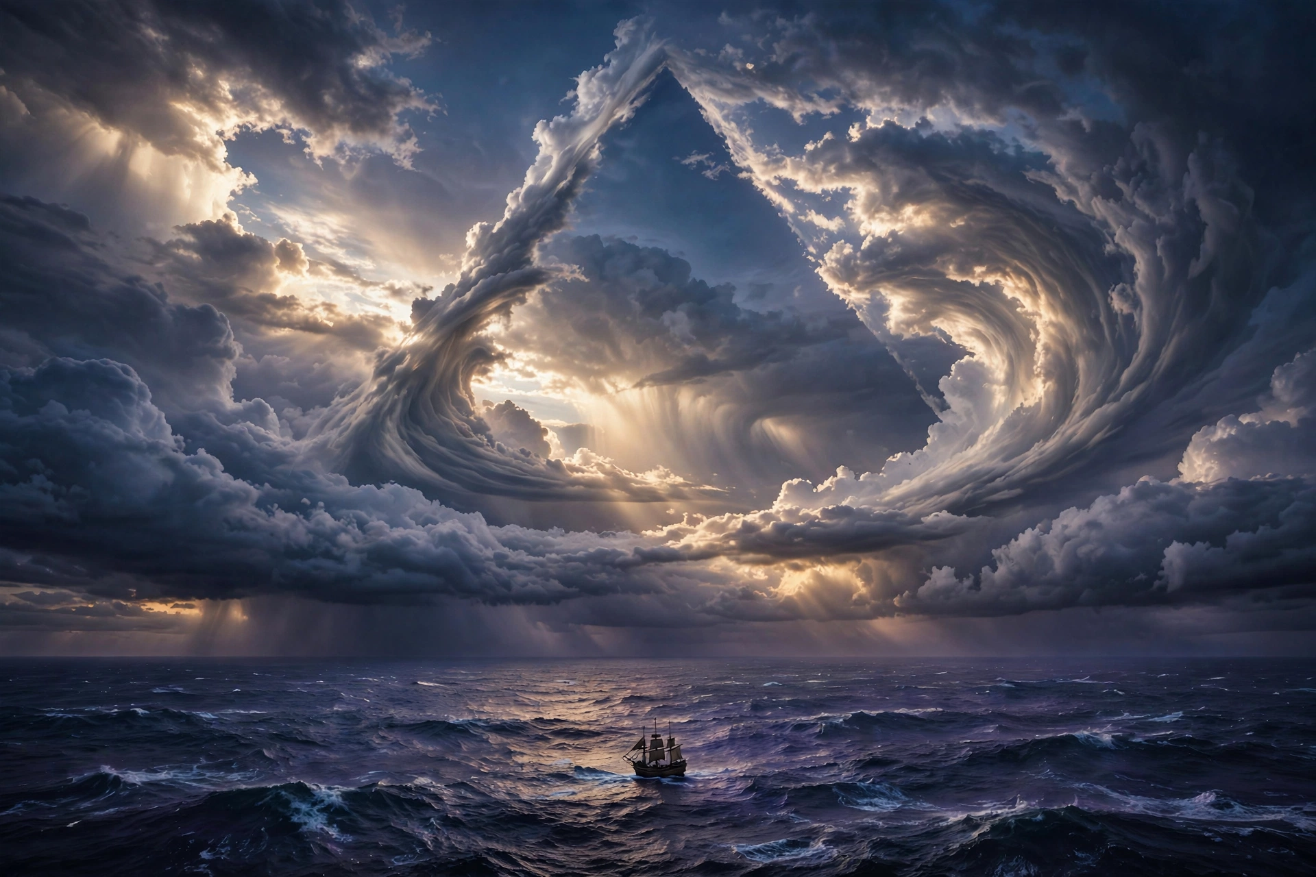 Bermuda Triangle — toofani samandar ke upar chamakta takon